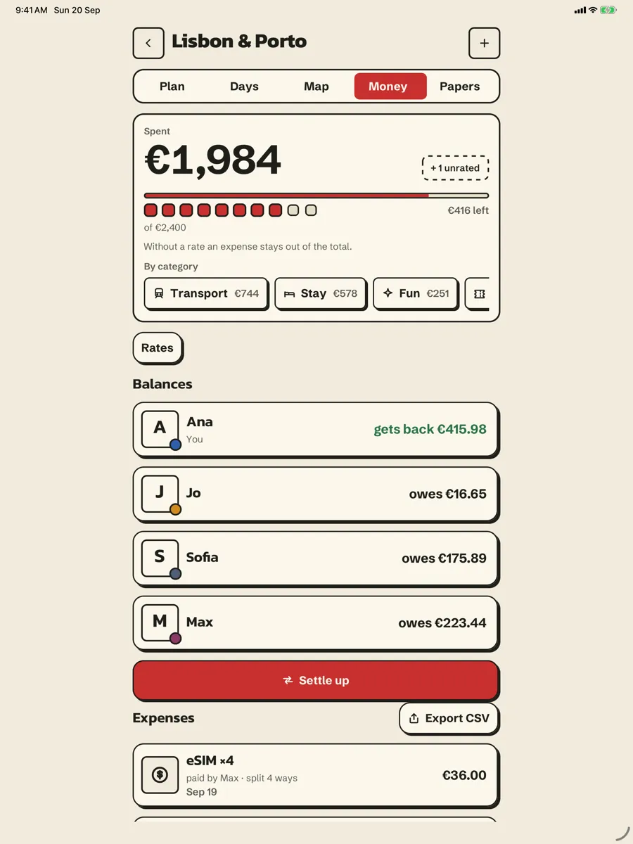Valise: Trip Planner & Split — app screenshot