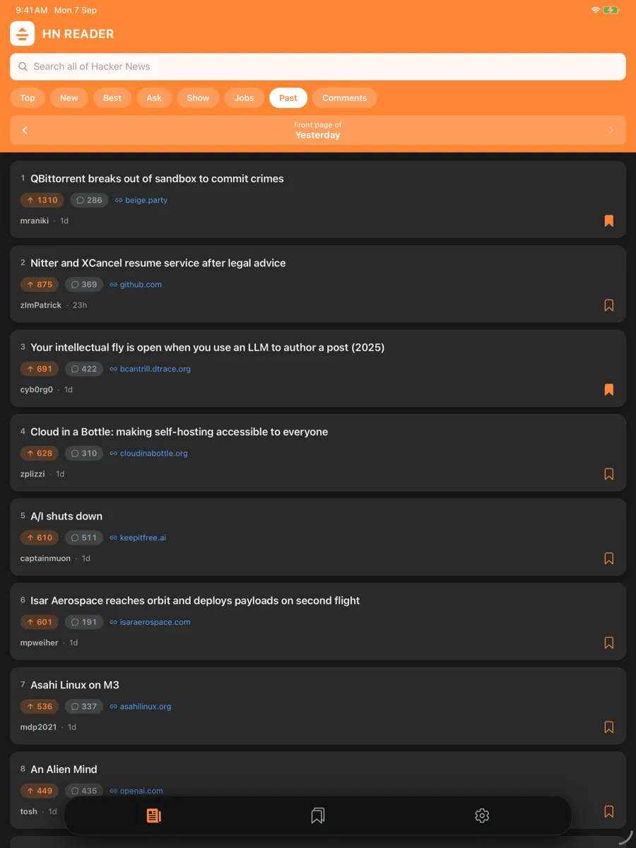 Orange Reader for HN — app screenshot