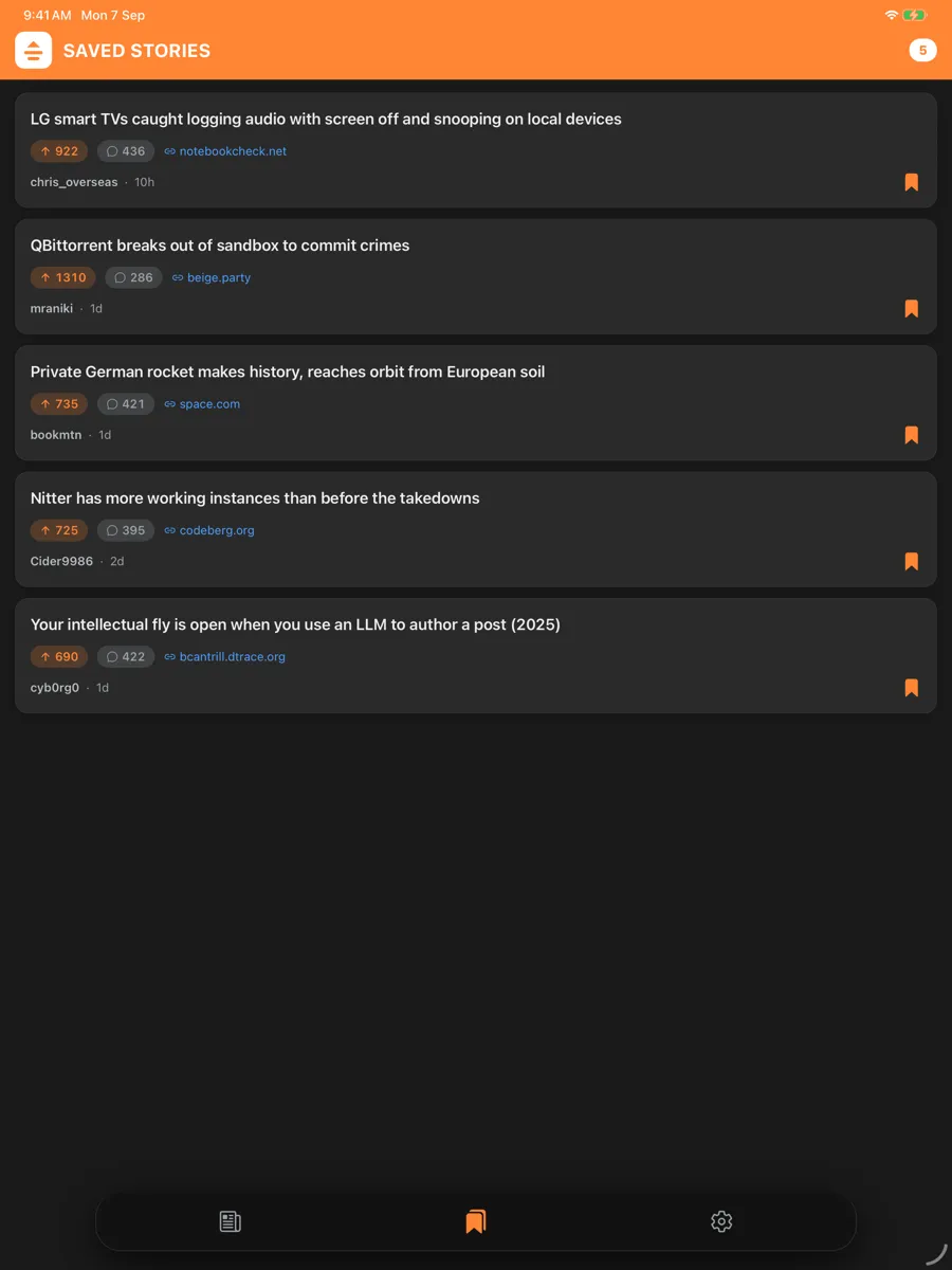 Orange Reader for HN — app screenshot
