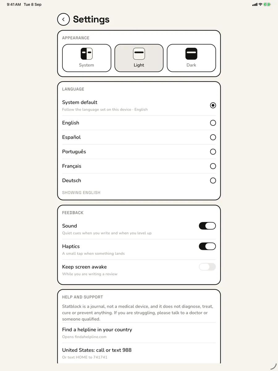 Statblock — app screenshot