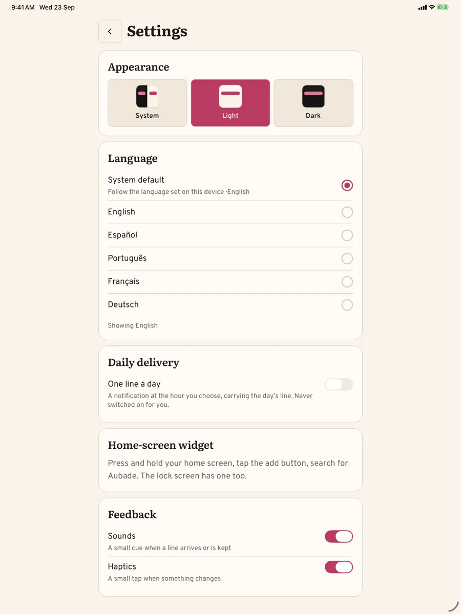 Aubade: Daily Affirmations — app screenshot