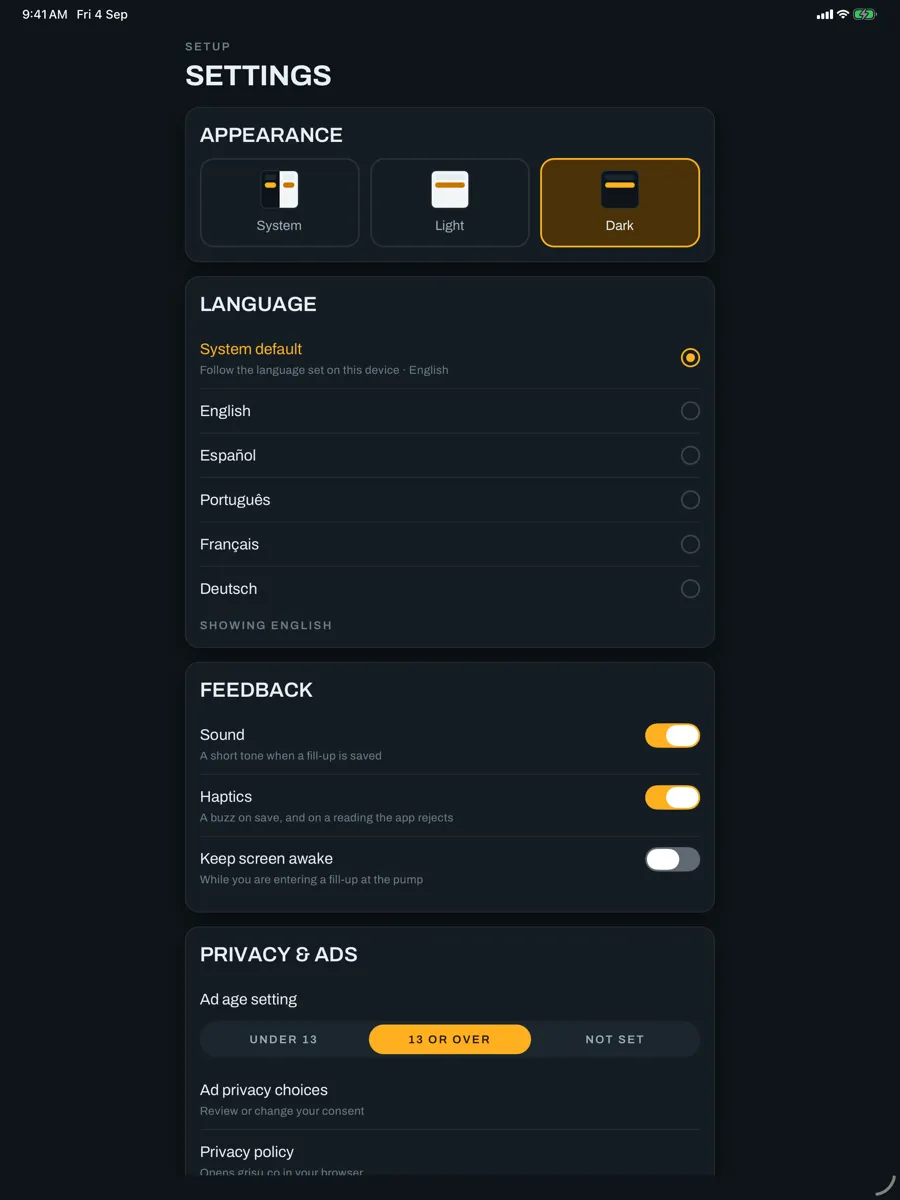 Tankbook — app screenshot