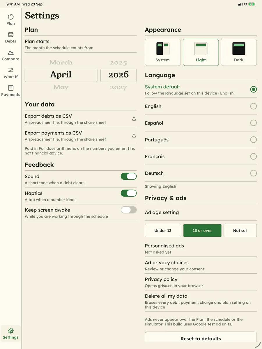 Paid in Full: Debt Free Date — app screenshot