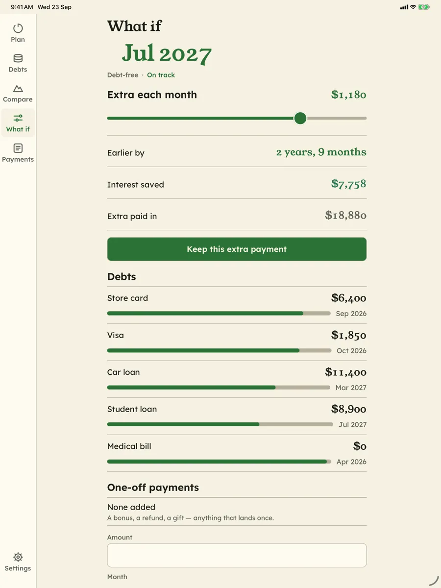 Paid in Full: Debt Free Date — app screenshot