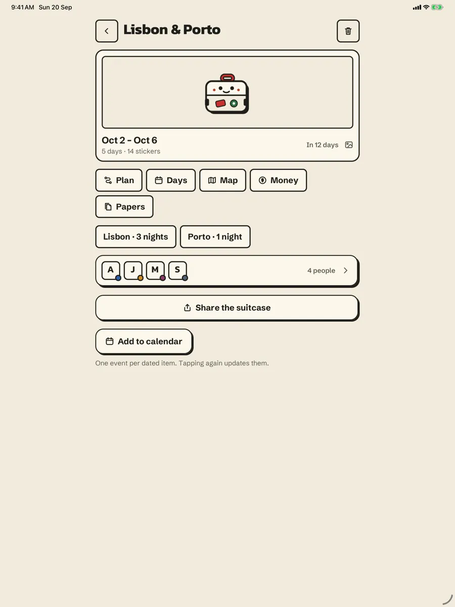 Valise: Trip Planner & Split — app screenshot