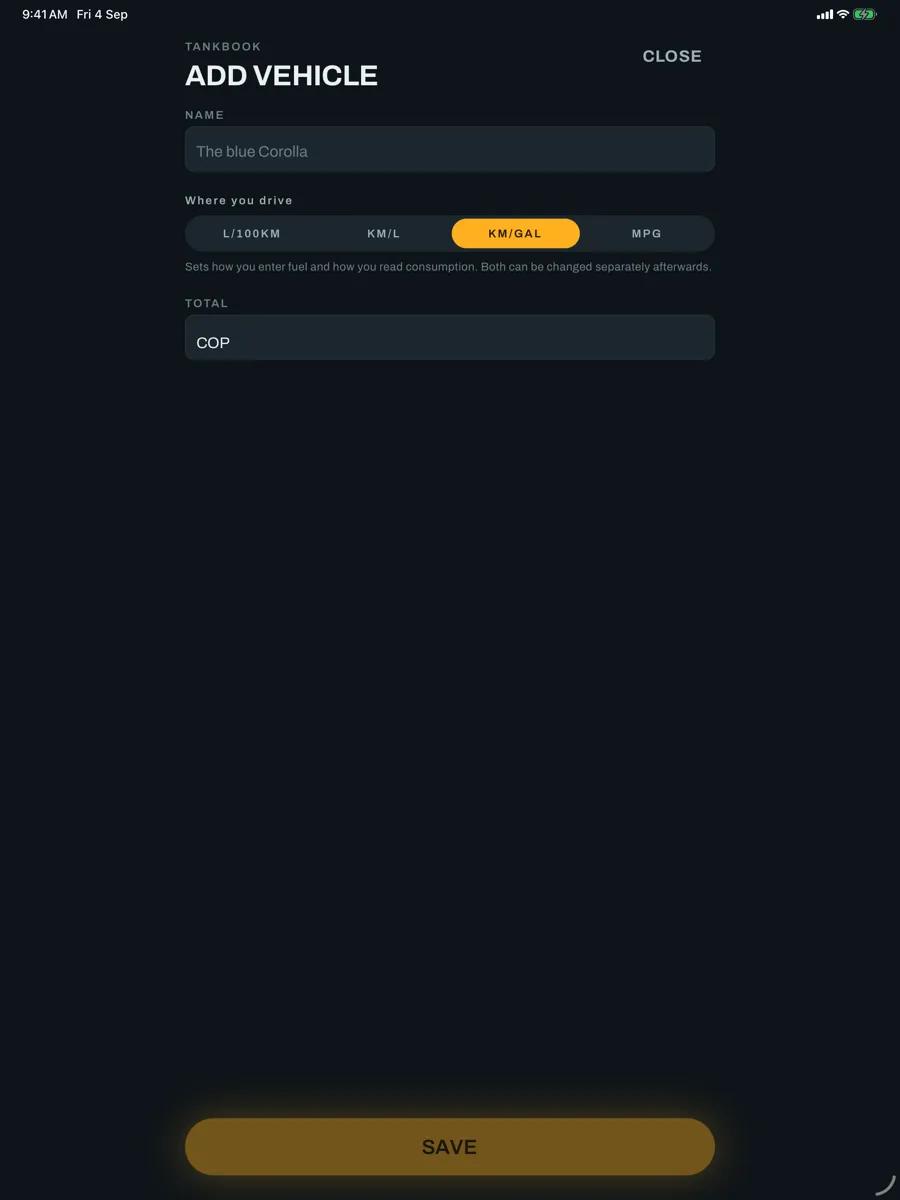 Tankbook — app screenshot